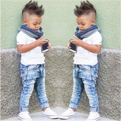 

2pcs Fashion Cool Boy Toddler Kids Baby Boy T-shirt TopJeans Pants Trousers Clothes Outfits Sets