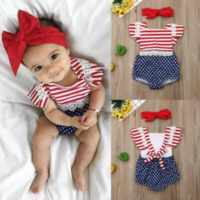 

Newborn Baby Girl 4th Of July Romper Jumpsuit Bodysuit Headband Outfits Clothes