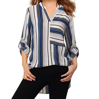 

Starmoon Womens Shirt Top Stripe Long Sleeve V-Neck Casual T-Shirt Top Blouse