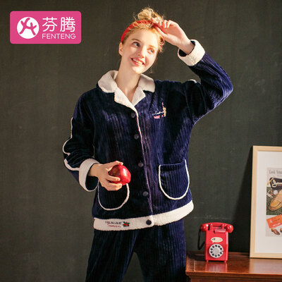 

Fenton coral fleece can be worn outside ladies pajamas 2018 autumn&winter new parent-child personality can be worn outside cardigan jade rabbit long-sleeved home service F98941246 Baolan female