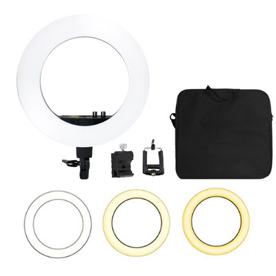

18" LED Ring Light Cell Phone Spring Clip Holder Flash Hot Shoe Adapter Bag