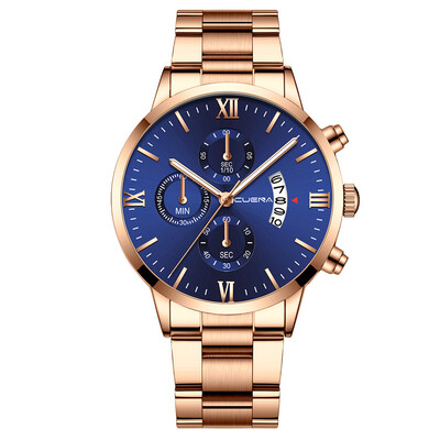 

Gobestart CUENA Mens Business Steel Belt Watch Three Eyes Six-Piece Calendar Quartz Watch