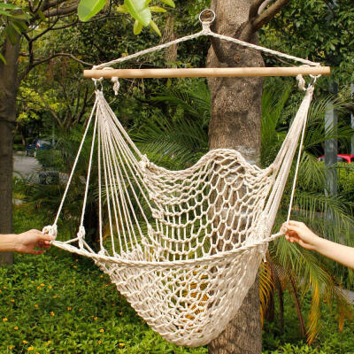 

Outdoor Hanging Swing Cotton Hammock Chair Solid Rope with Wooden Bar Yard Patio Porch Garden