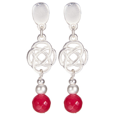 

Alloy Ear Studs with Ear Nuts & Gemstone Beads Matte Style Cadmium Free & Nickel Free & Lead Free Chinese Knot DeepPink 925