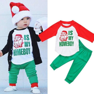 

Christmas Toddler Kids Baby Boys Long Sleeve Santa Tops T-shirt Pants Outfits Set Clothes