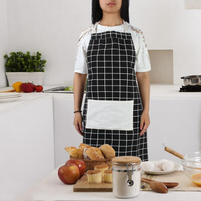 

Greensen Home Japanese Pure Cotton Cute Lace Side Double Pocket Apron Black Plaid