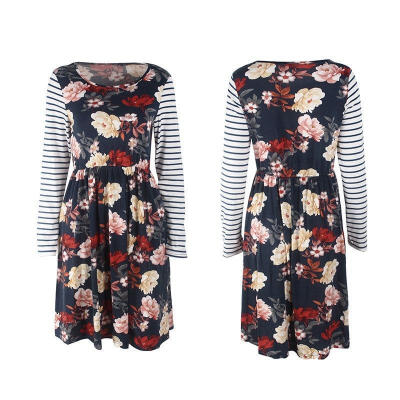 

Newest Women Boho Splicing Loose Dress Evening Party Floral Casual Dress Long Sleeve Beach Dress