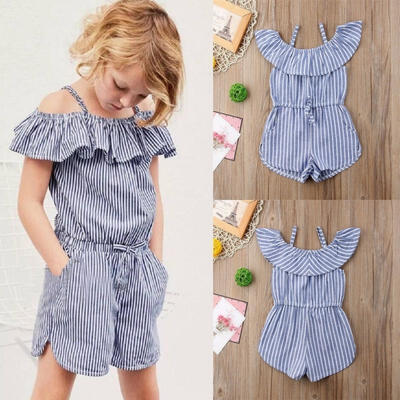 

Summer Toddler Kids Baby Girls Stripe Off Shoulder Rompers Jumpsuits Playsuit New