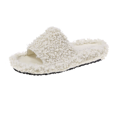 

2019 South Korea East Gate Fashion Gentle Sheep Curl Flat Soft Bottom Sweet Mao Mao Slippers Net Red Drag