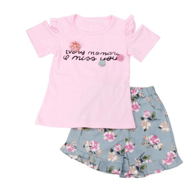 

Toddler Kids Baby Girl Letter T-shirt TopFloral Shorts Pants Outfit Clothes Set