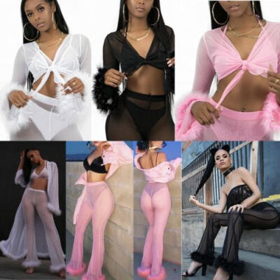 

Womens Sexy Lingerie Nightwear Ladies See Through Cropped Tops Cover Up Pants it