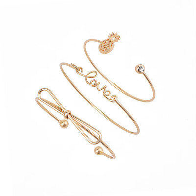 

3pcs Braclet Set Stainless Steel Crystal Braclet Star Moon Love Wedding Cuff Bangle Bracelet