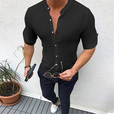 

Hot Men Slim Fit Dress Shirt V-Neck Long Sleeve Linen Casual T-shirt Top Blouse