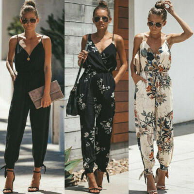 

AU Fashion Women Floral Baggy Trousers Overalls Pants Solid Romper Jumpsuit New