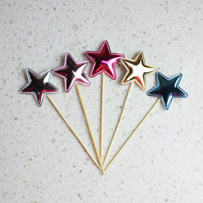 

FUNNYBUNNY 5pcs cake insert birthday flag pu leather five-pointed star sweet dessert table plug toothpick insert card