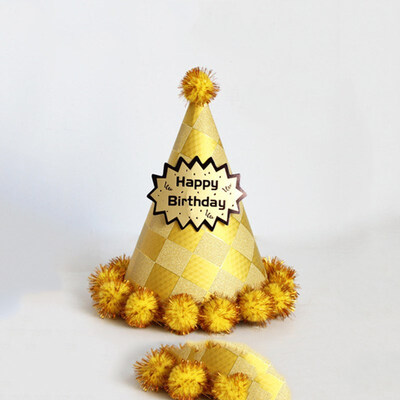 

FUNNYBUNNY Childrens Adult Birthday Hat Laser Reflective Sharp Corner Ball Cap Party Spigot Cap Crown Cap Fur Ball Cap
