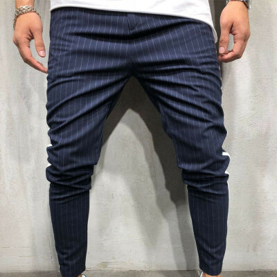 

Mens Slim Fit Striped Sport Trousers Casual Pencil Jogger Cargo Pants New