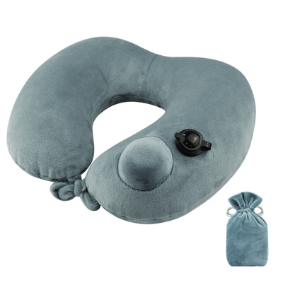 

WELLHOUSE love inflatable pillow press U-shaped pillow travel pillow removable&washable velvet material B gray