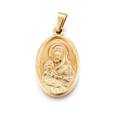 

304 Stainless Steel Pendants Large Hole Pendants Oval with Saint Golden 23x14x25mm Hole 5x3mm