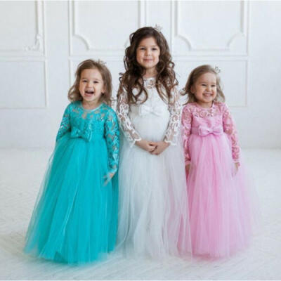 

Princess Kid Baby Flower Girl Long Dress Lace Tulle Party Pageant Formal Dresses