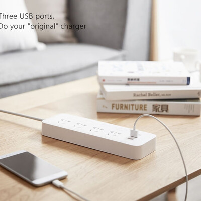 

Original Xiaomi Mijia Power Socket Strip 4 Sockets Big Plug Extension Patch Board & 4 Control Switches & 5V 21A 3 USB Port