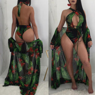 

Women floral print swimsuit one-piece monokini Bathing Suit bikini with cover up