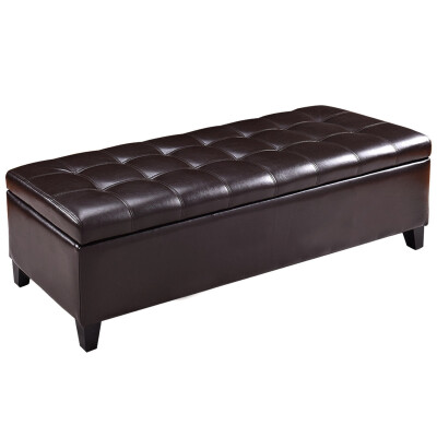 

51" Storage Ottoman Bench PU Leather Tufted Rectangular Footstool-Coffee