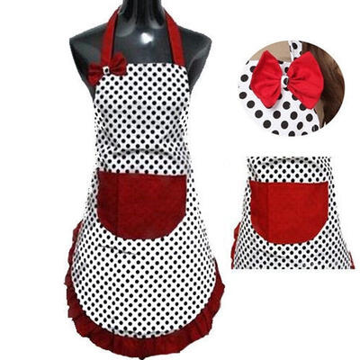 

Cute BowKnot Dot Women Kitchen Restaurant Bib Cooking Aprons With Pocket