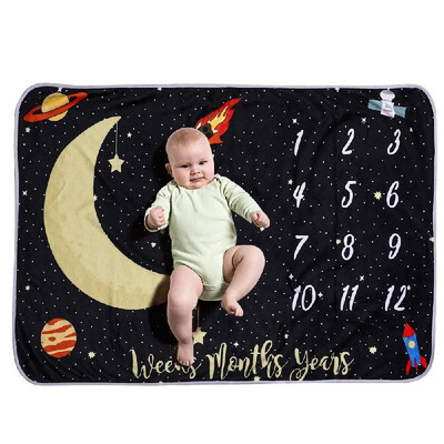 

Baby Monthly Milestone Blanket For Girl Boy Flannel Night Sky Moon Stars for Babies Photo Picture Prop Background Baby Shower Gift