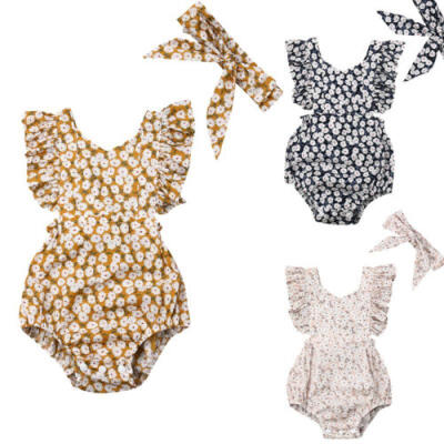 

US Toddler Baby Kid Girl Romper Headband Jumpsuit Bodysuit Outfit Set One-Piece