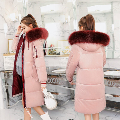 

The 2018 large size casual thickened cotton jacket winter coat fur collar down cotton womens golden velvet bread suit Korean