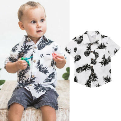 

Summer Kids Boys Pineapple Shirts White Cotton T-shirt Tops Age 1 2 3 4 5 6 Yrs