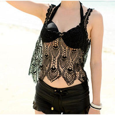 

New Sexy Women&acutes Sleeveless Hollow Floral Lace Crochet Vest T-Shirt Top Blouse