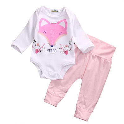 

Cute Newborn Baby Girl Hello Fox RomperPink Pants Leggings Outfits Set 2pcs