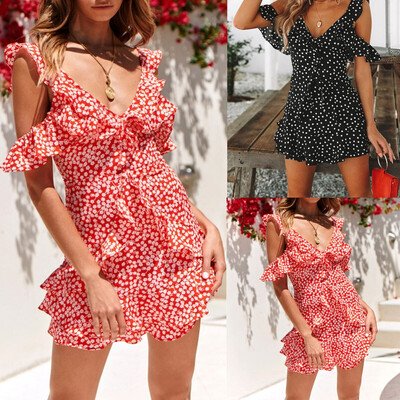 

Boho Womens Sleeveless VNeck Floral Sundress Ladies Summer Beach Shirt Dress