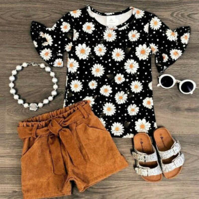 

UK Kids Toddler Baby Girl Summer Outfits Clothes Vest TopsShorts Pants 2PCS Set