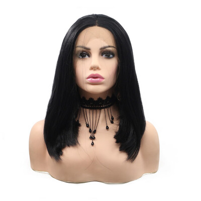 

Dolago Short bob Wig Synthetic Hair Straight Black lace front Wigs For Women