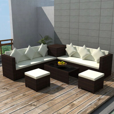 

8 Piece Garden Lounge Set with Cushions Poly Rattan Brown