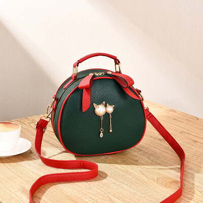 

Korean casual female bag hit color side small round bag cute cat shoulder diagonal package cherry girl handbag