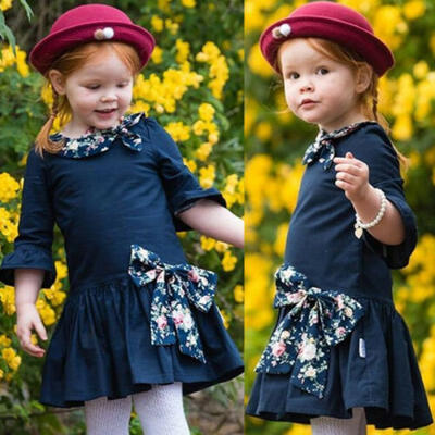 

Toddlers Baby Girls Casual Long Sleeve Outfit Clothes Skirt Kids Short Dress
