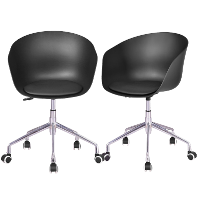 

Set of 2 PP Swivel Height Adjustable Rolling Desk Chairs-Black