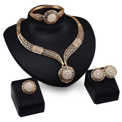 

Women New Fashion Wedding Party Rhinestone Necklace Bracelet Ring Earrings Set