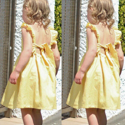 

Baby Kid Girl Plaid Dress Clothes Princess Crown Pageant Outfit Costume Backless