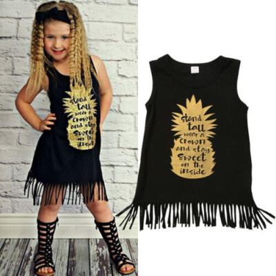 

Kids Baby Girls Summer Floral Pineapple Tassels Party Cotton Tutu Dress USA wea