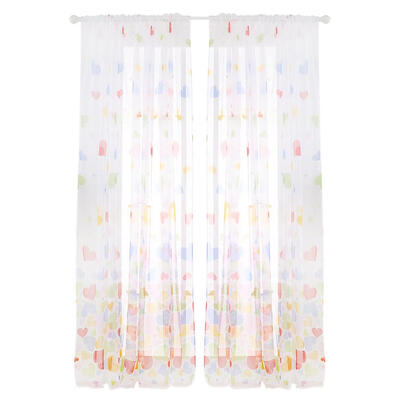 

2pcs Love Heart Print Sheer Voile Tulle Drapes Living Room Windows Curtains