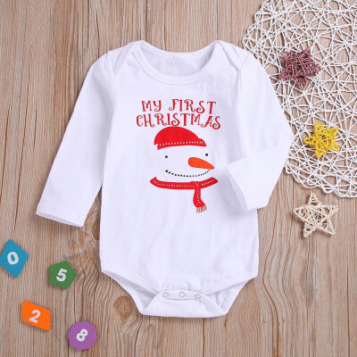 

Newborn Baby Girls Boys Long Sleeves Snow Man Print Romper Jumpsuit Kids Clothes