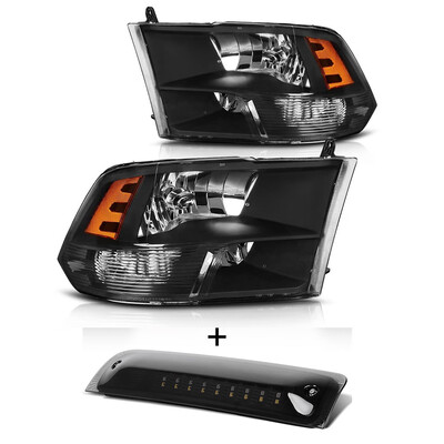 

For 2009-2018 Dodge Ram 1500 2500 3500 Black Headlight LED 3rd Brake Light Claer