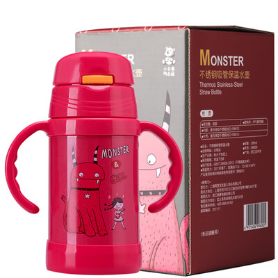 

Little Bear Snow Bear Childrens Straw Straight Drink Cup Stainless Steel Thermos Grip Cup Baby Leakproof Kettle 260ML Red 09600