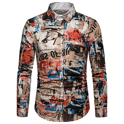 

Long Sleeves Letters Vintage Print Casual Shirt