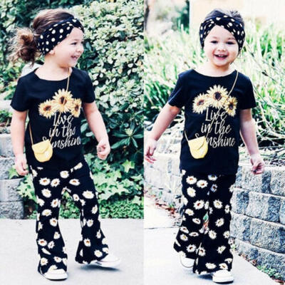 

Cute Toddler Kids Girls Sunflower Tops T-shirt Pants 3Pcs Outfits Clothes Set
